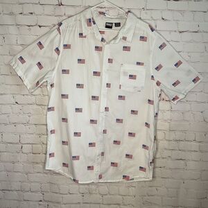Mad Engine USA Flag All Over Print Short Sleeve Button Down Mens Shirt Size XL